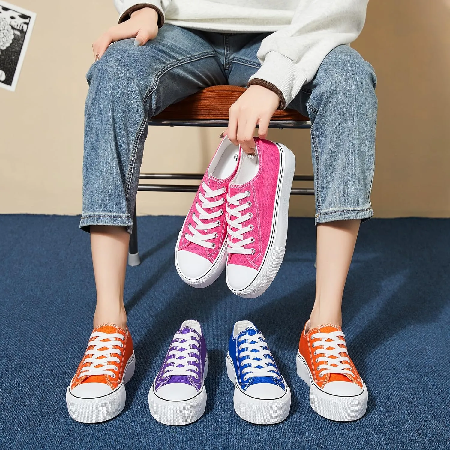 hash bubbie Platform Sneakers for Women White Platform Shoes Low Top Tennis Shoes Non Slip Black Fashion Canvas Sneakers