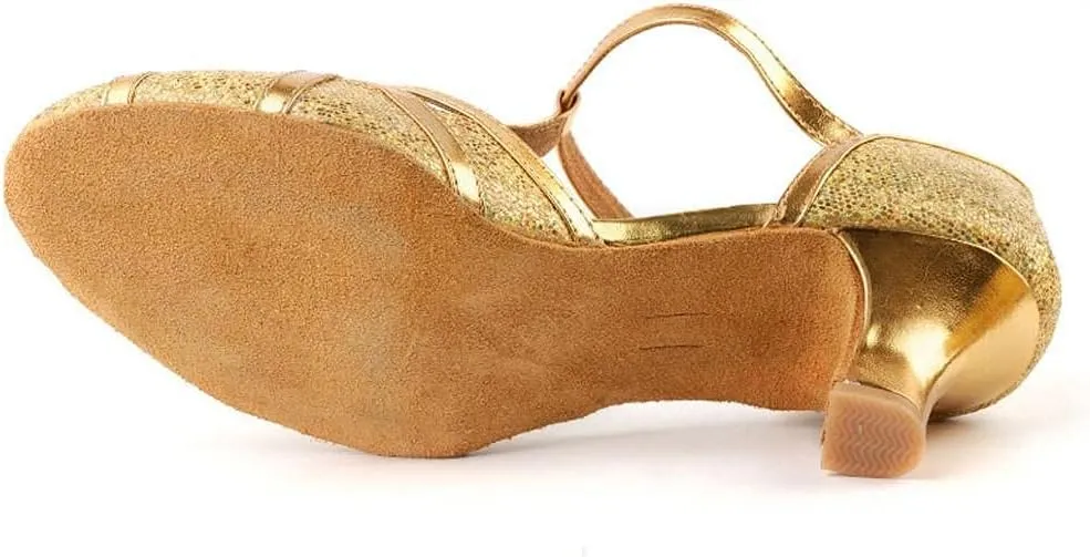 Hbeylia Vintage Dress Pump Sandals Shoes for Women Ladies Glitter Sequin Round Toe Chunky Mid Heels Cross Ankle Strap Dressy Ballet Flats Retro Ballroom Latin Salsa Dance Shoes for Wedding Party
