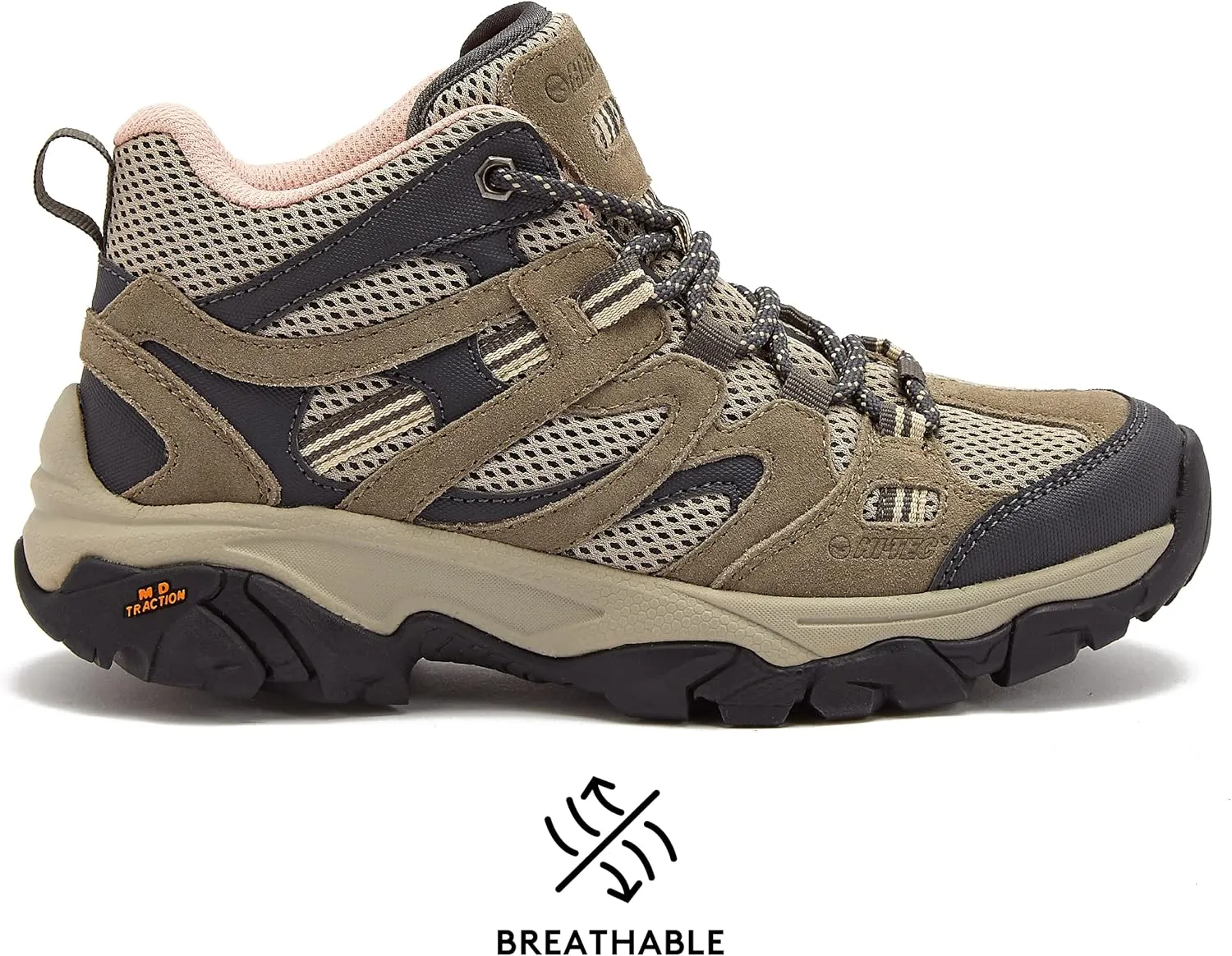 HI-TEC Ravus Mid Hiking Boots for Women, Lightweight Breathable Outdoor Trekking Shoes