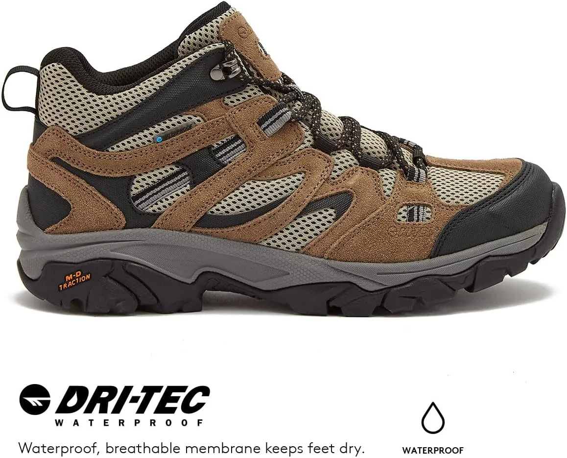 HI-TEC Ravus WP Mid Waterproof Hiking Boots for Men, Lightweight Breathable Outdoor Trekking Shoes
