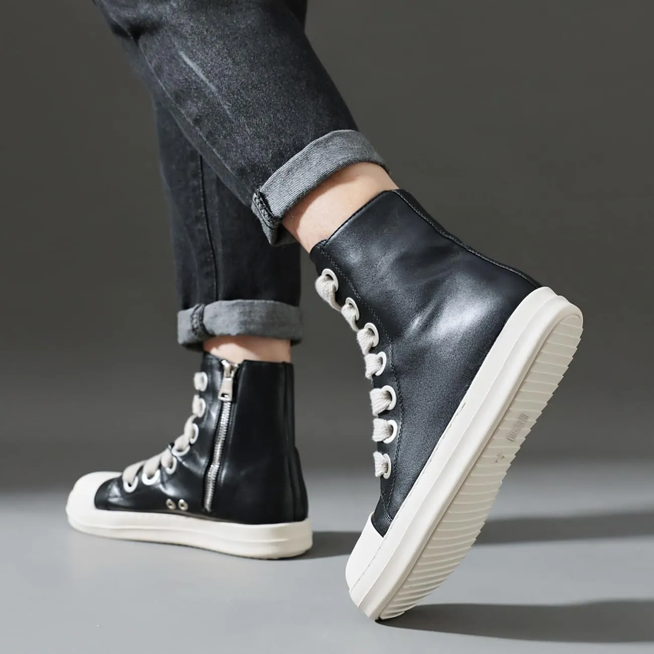 High Top Sneakers for Men Comfortable Platform Shoes with Zipper Walking Shoes