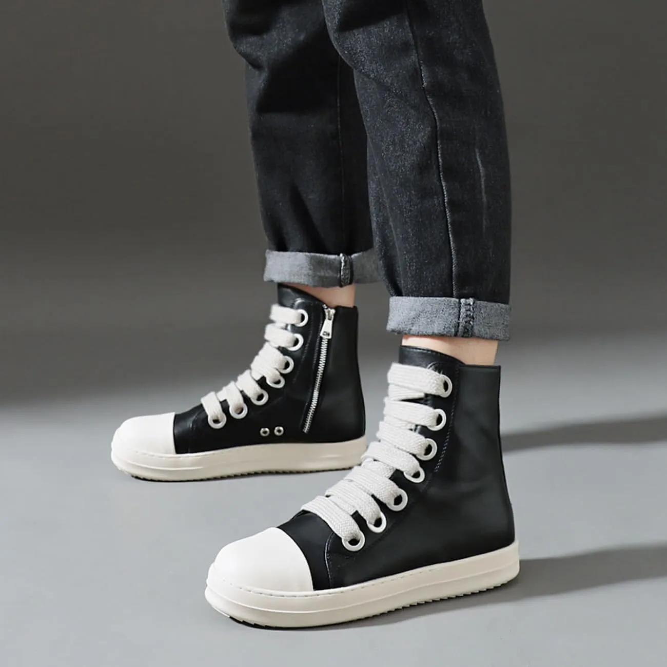 High Top Sneakers for Men Comfortable Platform Shoes with Zipper Walking Shoes