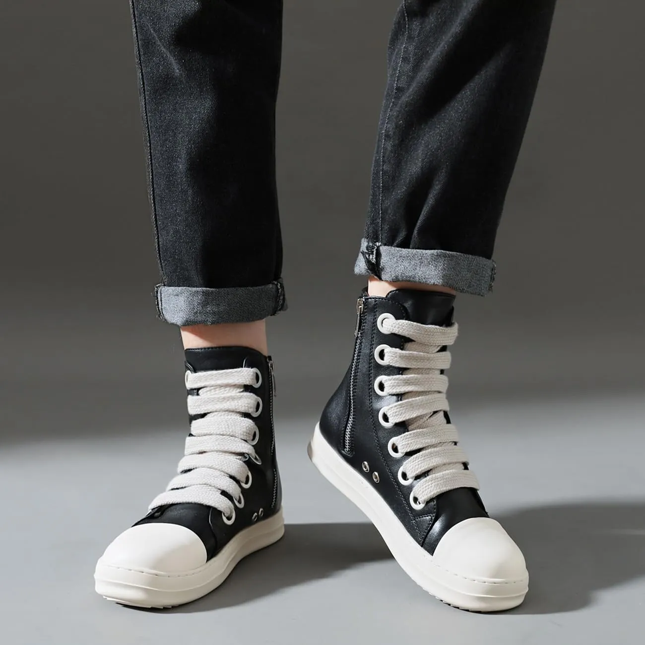 High Top Sneakers for Men Comfortable Platform Shoes with Zipper Walking Shoes