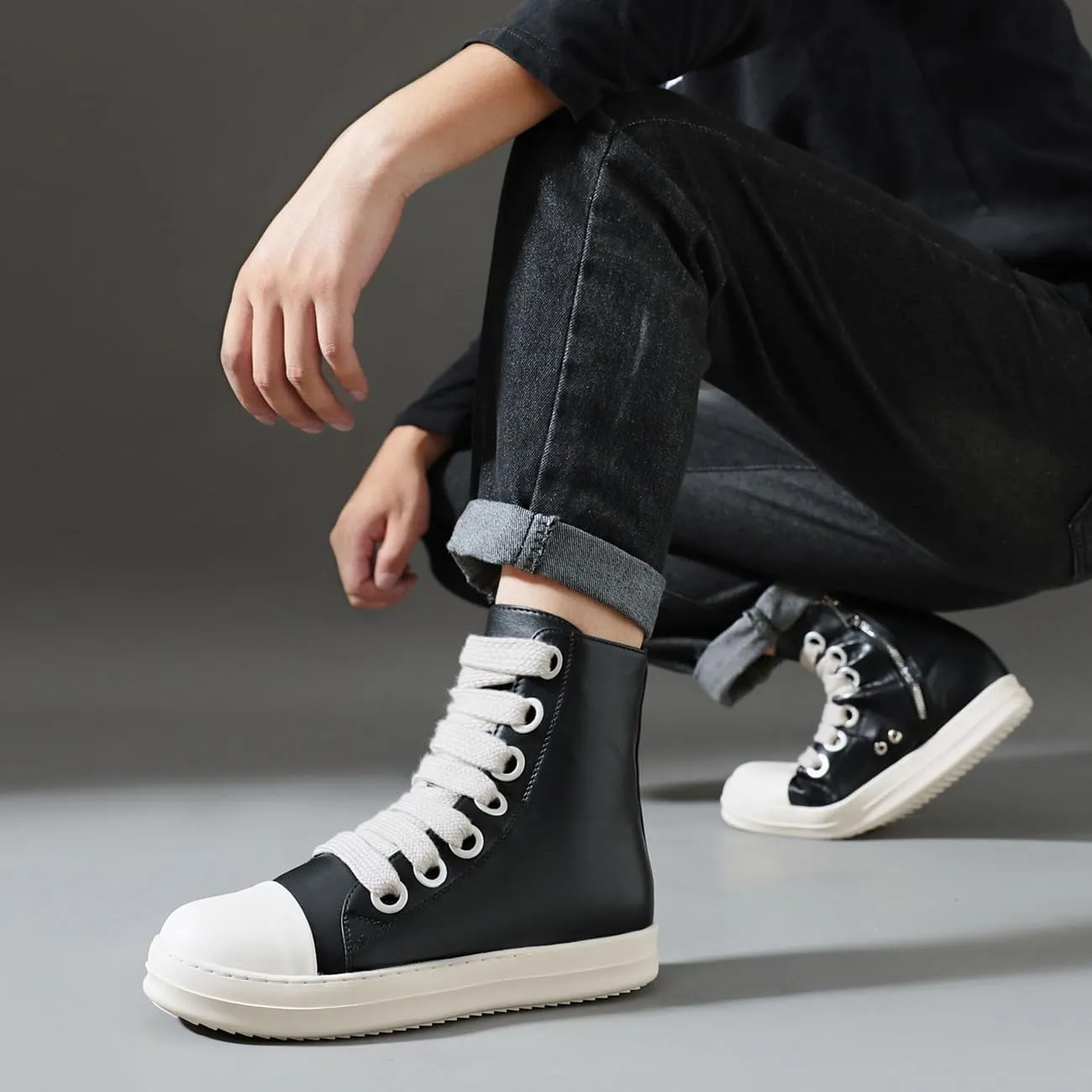 High Top Sneakers for Men Comfortable Platform Shoes with Zipper Walking Shoes