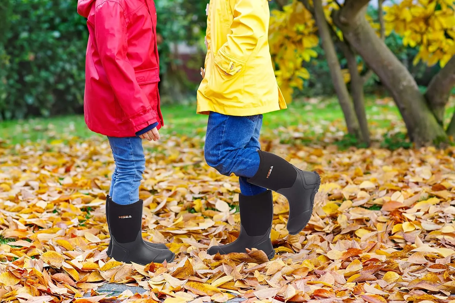 HISEA Kids Rain Boots Waterproof Neoprene Rubber Mud Boots Youth Rainboots Mid Calf Rain Shoes for Toddlers Kid Children Boys & Girls