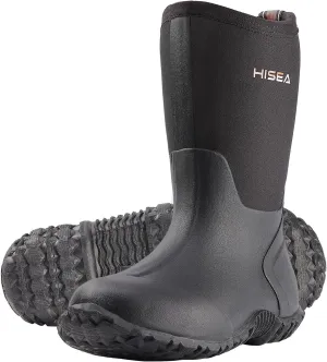 HISEA Kids Rain Boots Waterproof Neoprene Rubber Mud Boots Youth Rainboots Mid Calf Rain Shoes for Toddlers Kid Children Boys & Girls