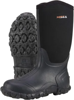 HISEA Men's Rain Boots Neoprene Rubber Boots Waterproof Insulated Mud Boots Mid Height Garden Shoes