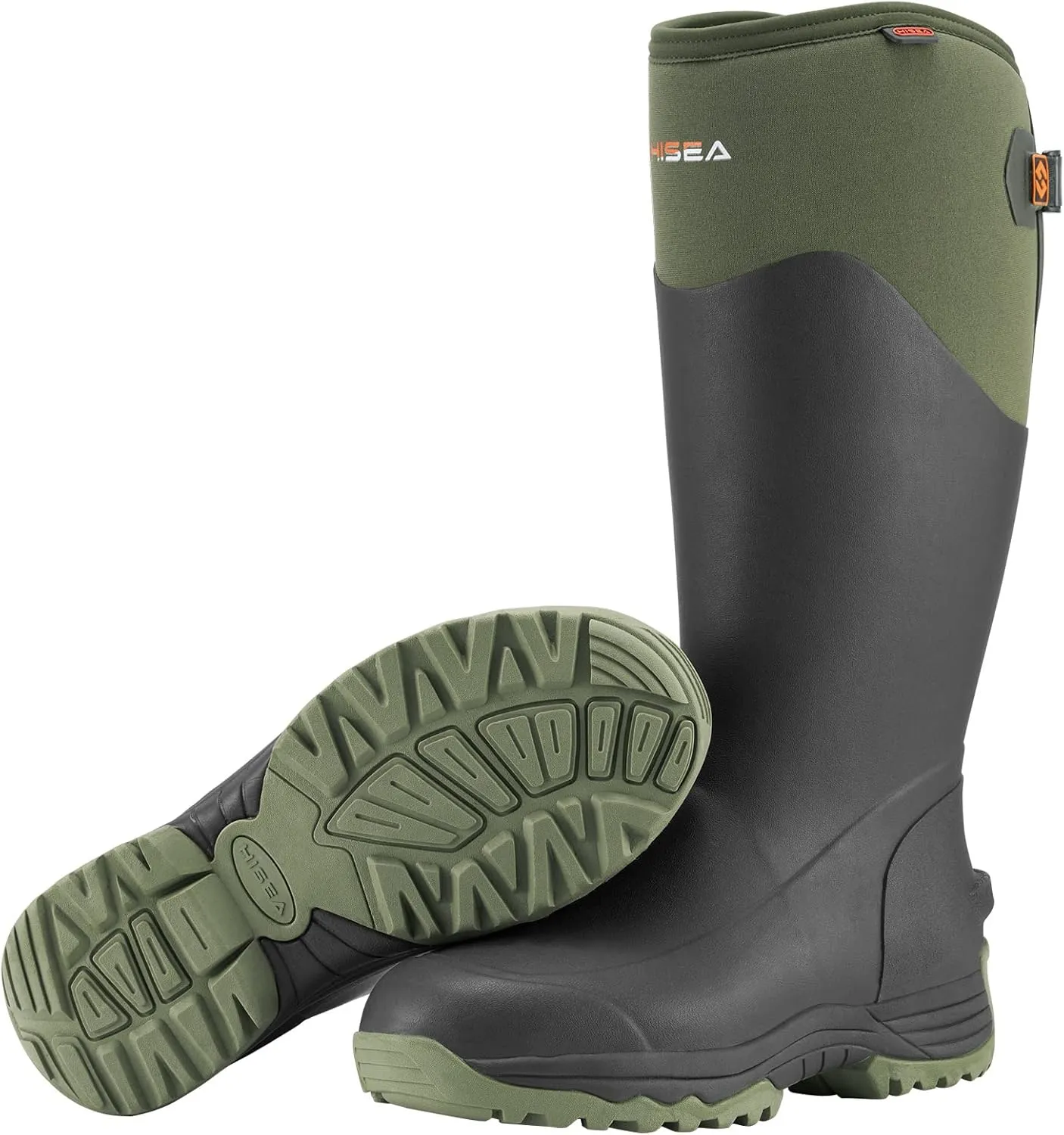 HISEA Rubber Rain Boots for Men, Waterproof Insulated Neoprene Hunting Boots, Durable Anti-Slip Outdoor Mud Boots for Hunting Gardening Farming Fishing Yard Working, Adjustable Calf