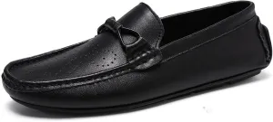 HOOENG Driving Moccasins Smoking Loafer for Men Rope Tie Brogue Round Toe Genuine Leather Breathable Resistant Soft Comfortable Driving Slip on (Color : Black, Size : 7.5)