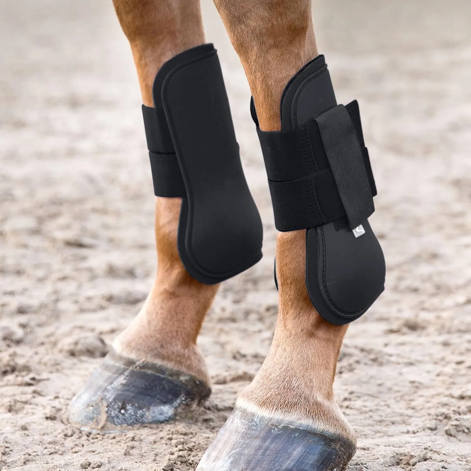 HORZE Chicago Protective Horse Tendon Boots - Lightweight Open Front Boots for Jumping, Trail Riding, and Turnout (Pair) - Black - Warmblood
