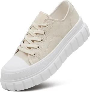 HYPOCRUTE Platform Sneakers for Women Low Top Canvas Shoes Womens Lace Up Platform Shoes Casual Walking Shoes for Women
