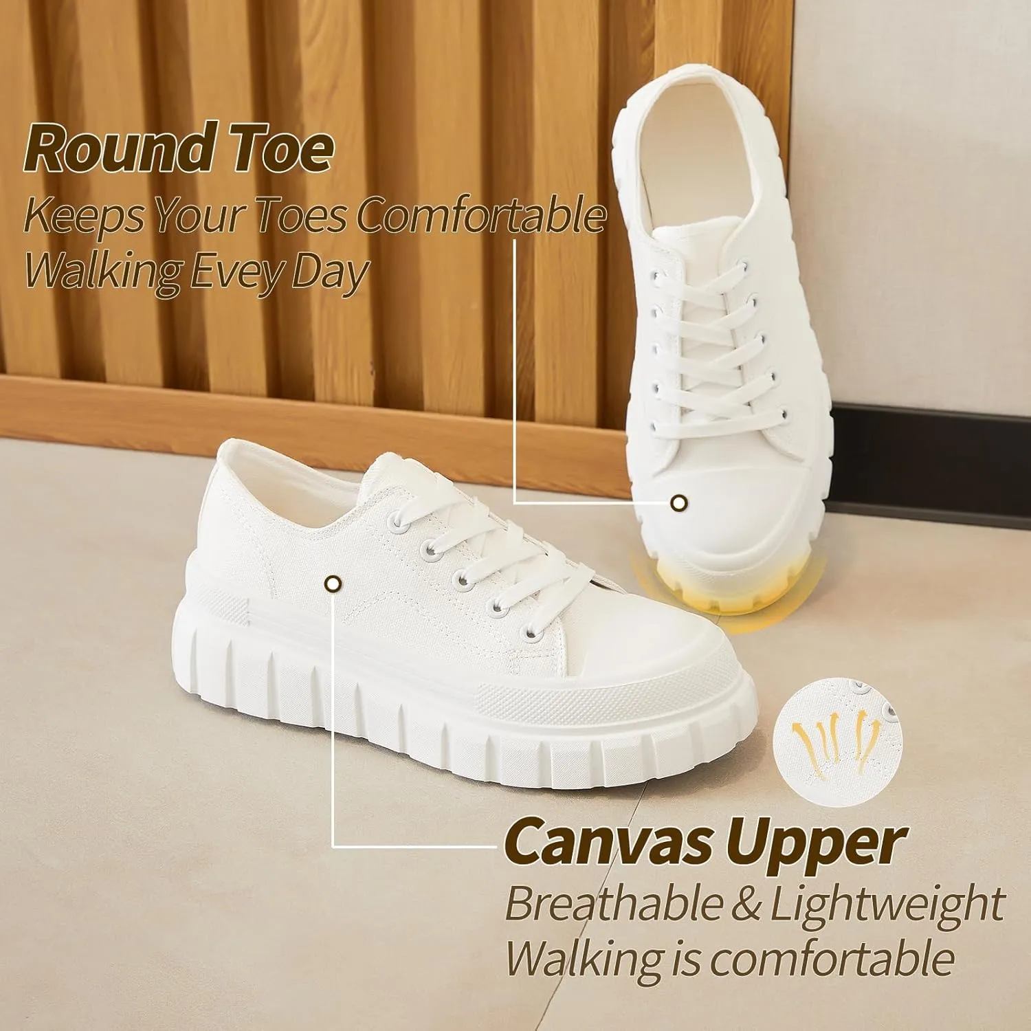 HYPOCRUTE Platform Sneakers for Women Low Top Canvas Shoes Womens Lace Up Platform Shoes Casual Walking Shoes for Women