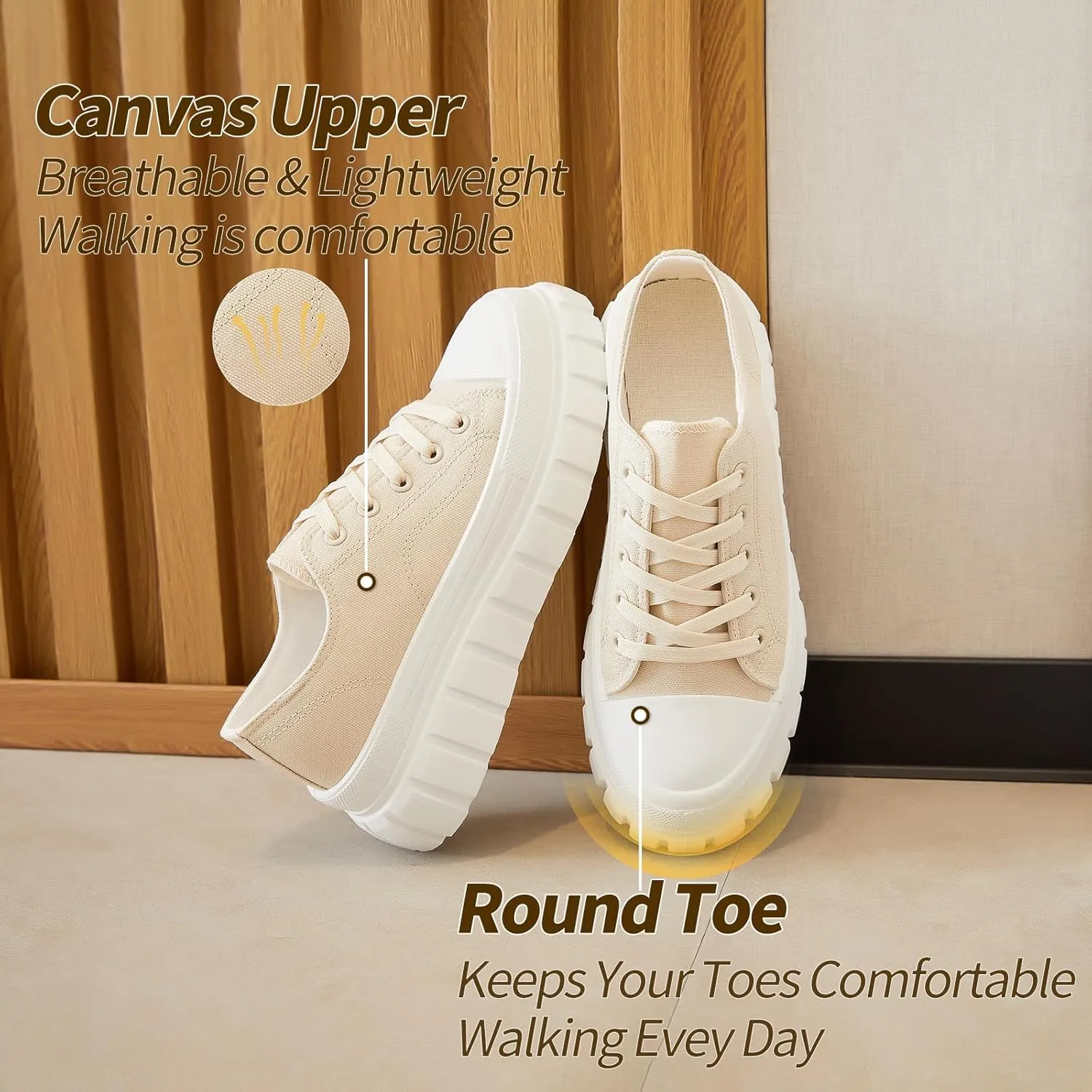HYPOCRUTE Platform Sneakers for Women Low Top Canvas Shoes Womens Lace Up Platform Shoes Casual Walking Shoes for Women