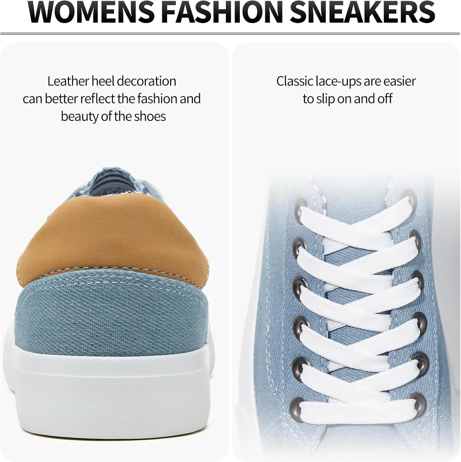 Iarus Women's Fashion Sneakers Low Top White Canvas Shoes for Womens Comfortable Breathable Lace-Up