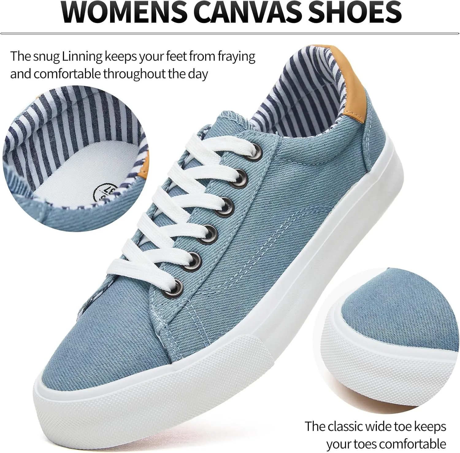 Iarus Women's Fashion Sneakers Low Top White Canvas Shoes for Womens Comfortable Breathable Lace-Up