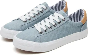 Iarus Women's Fashion Sneakers Low Top White Canvas Shoes for Womens Comfortable Breathable Lace-Up