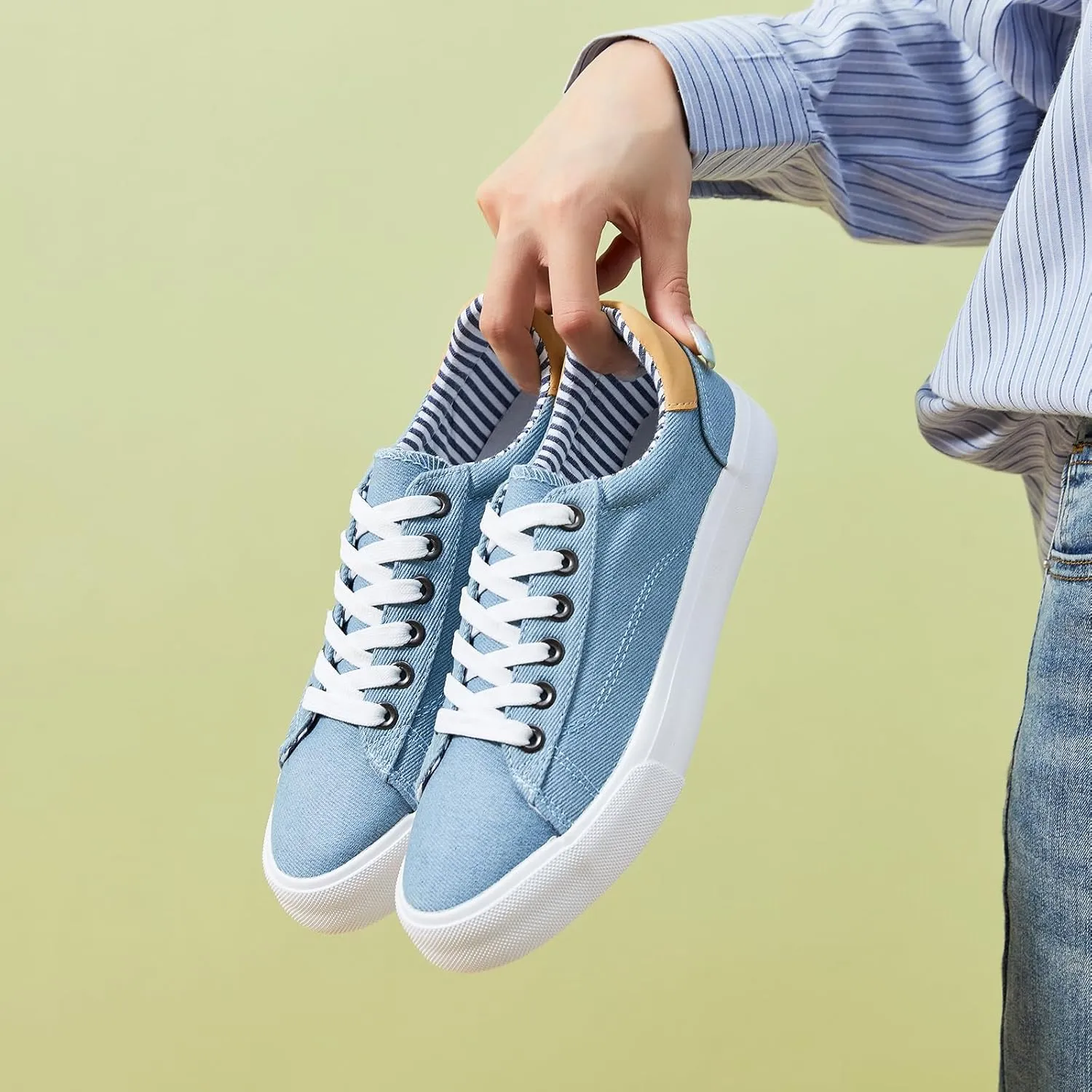 Iarus Women's Fashion Sneakers Low Top White Canvas Shoes for Womens Comfortable Breathable Lace-Up