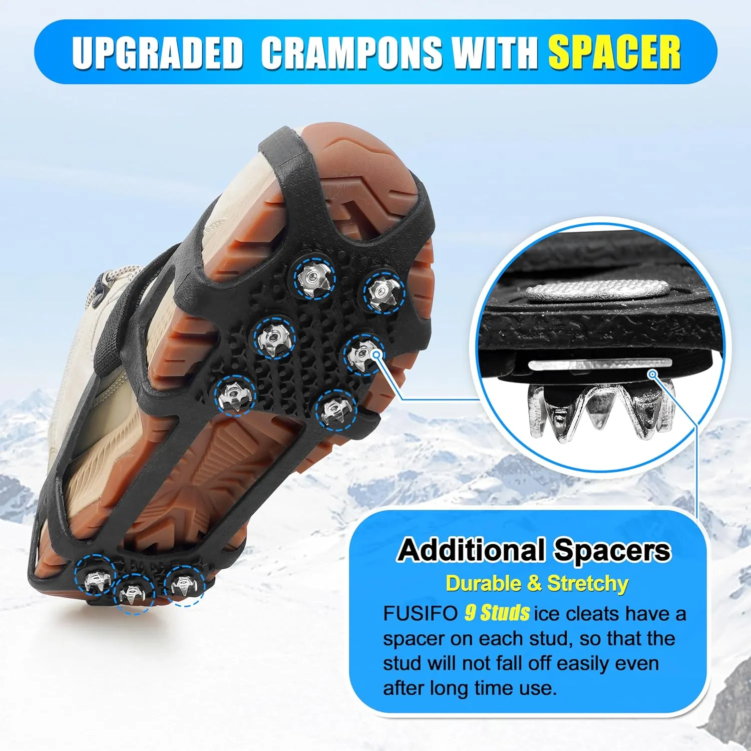 Ice Cleats for Shoes and Boots - Snow Traction Cleats Non Slip Crampons Ice Grippers for Women Men Kids Winter Walking Hiking Climbing