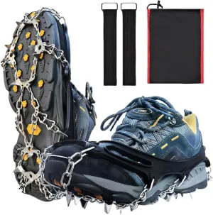 Ice Cleats Traction Snow Grips - 19 Stainless Steel Spikes Crampons for Hiking, Fishing, Walking, Climbing (Large)