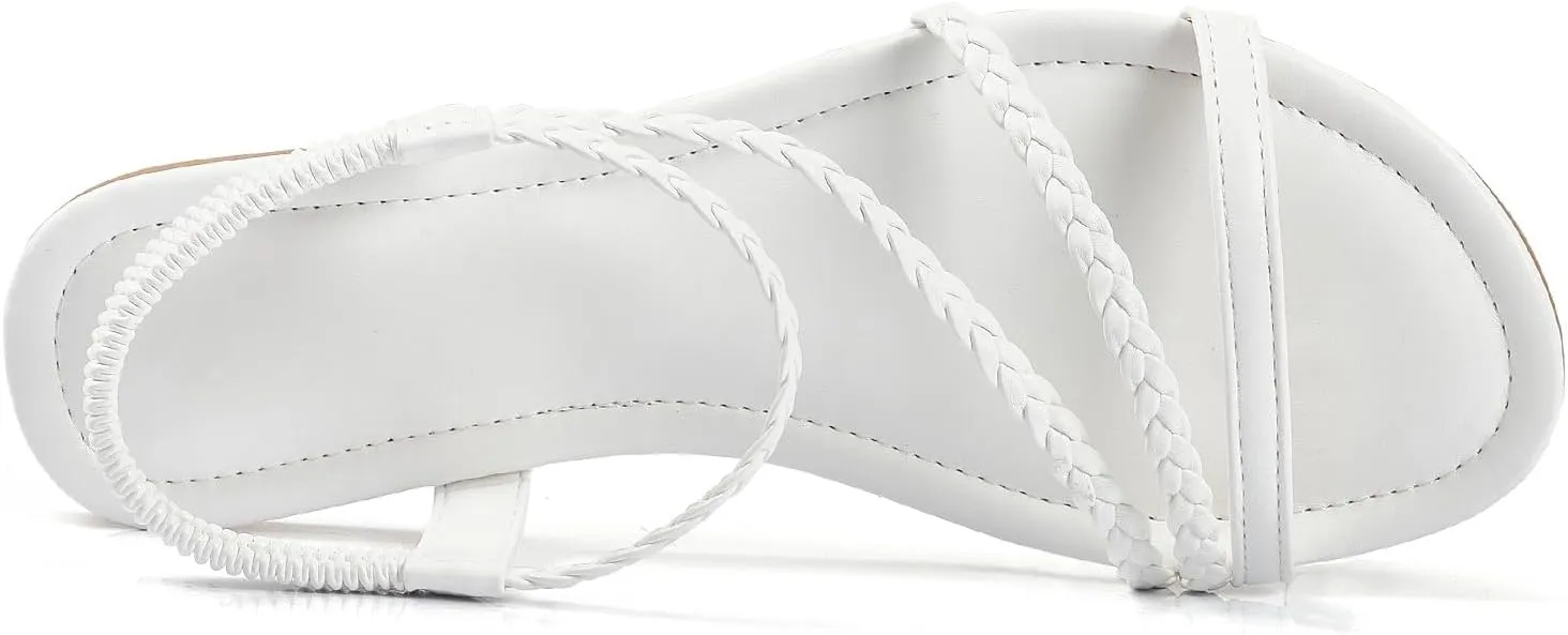 iCKER Women Rhinestone Sandals T-Strap Buckle Bohemian Pearl Crystal Flat Sandals
