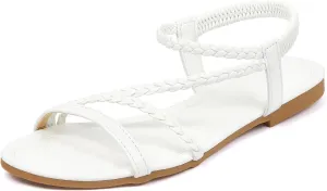 iCKER Women Rhinestone Sandals T-Strap Buckle Bohemian Pearl Crystal Flat Sandals