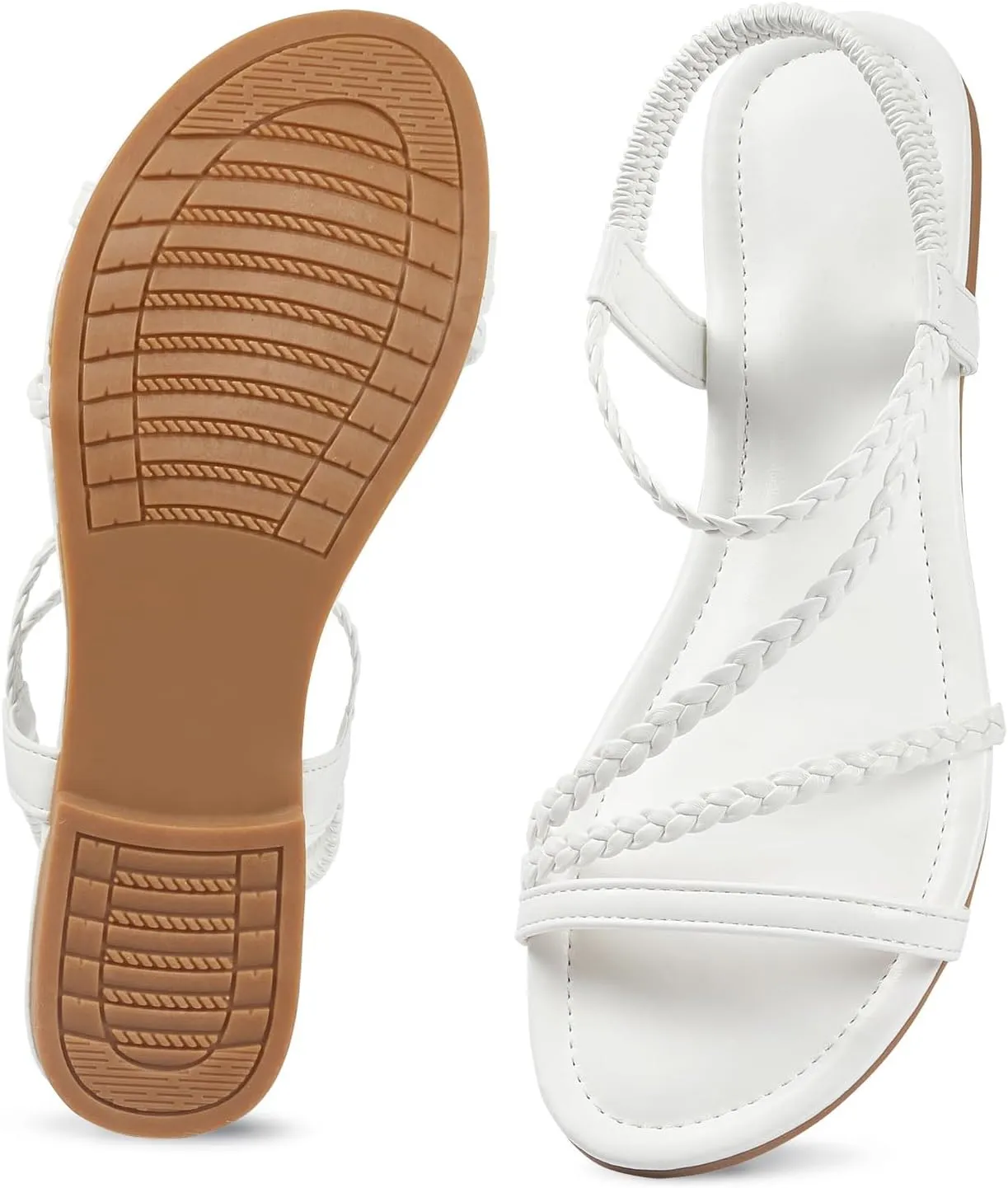 iCKER Women Rhinestone Sandals T-Strap Buckle Bohemian Pearl Crystal Flat Sandals