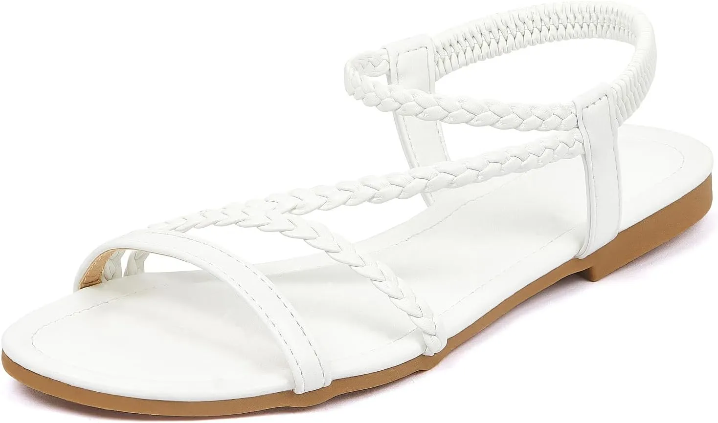 iCKER Women Rhinestone Sandals T-Strap Buckle Bohemian Pearl Crystal Flat Sandals