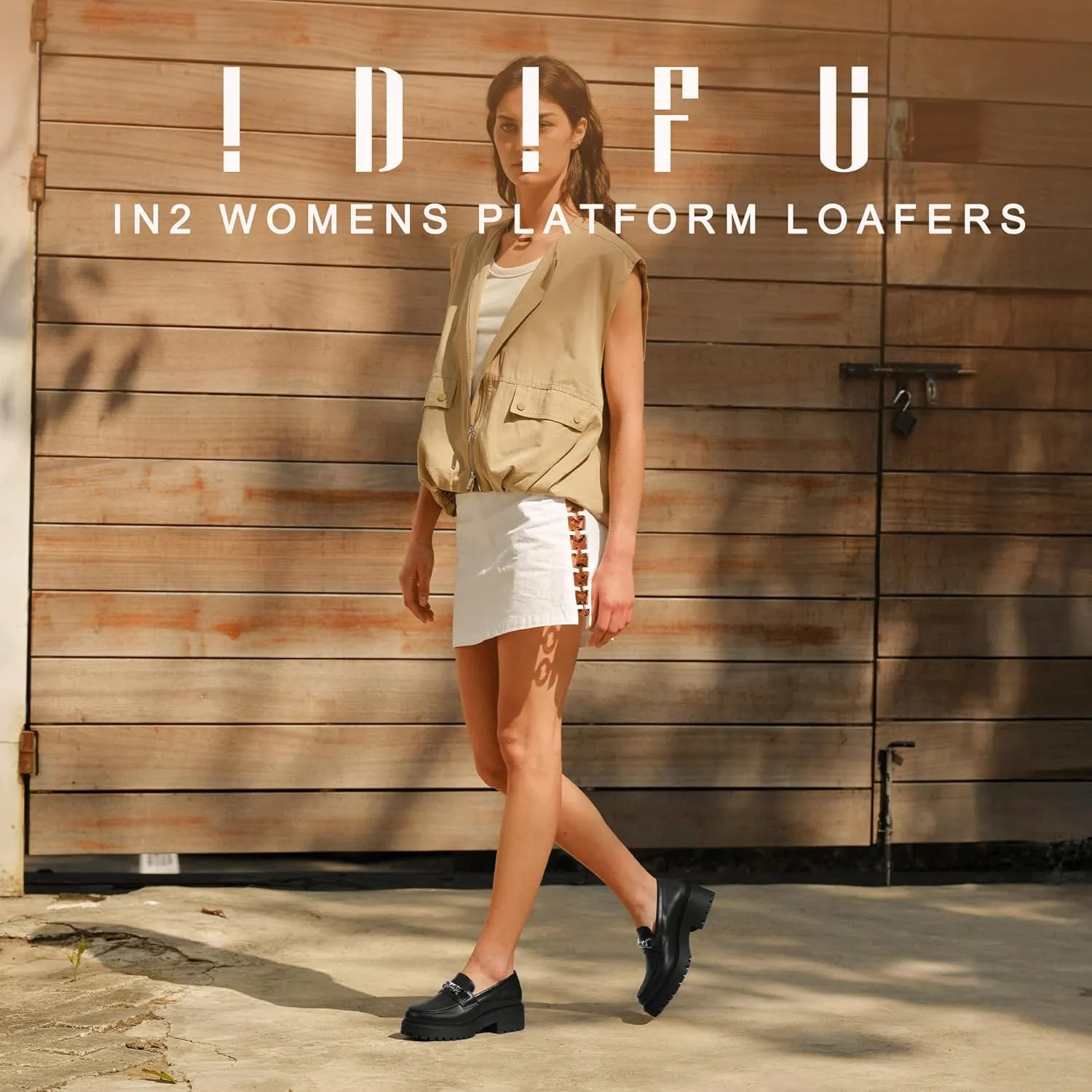 IDIFU IN2 Platform Loafers for Women with Chain Chunky Heel Penny Loafers Comfortable Round Toe Dress Shoes Work Office Business Dressy Fashion Casual Slip On Lug Sole Loafers Shoes