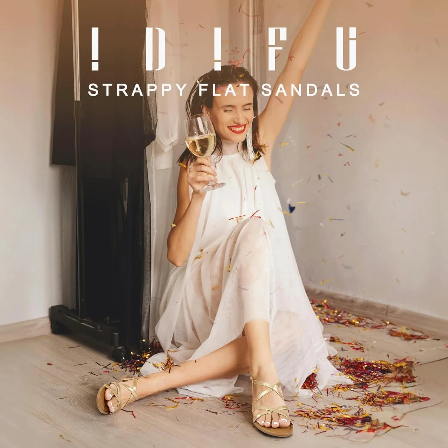 IDIFU Strappy Sandals for Women Open Toe Slingback Ankle Strap Flat Sandals Summer Beach Wedding Bridal Prom Party Work Office Dress Sandals Comfortable Trendy Casual Dressy Sandals