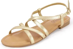 IDIFU Strappy Sandals for Women Open Toe Slingback Ankle Strap Flat Sandals Summer Beach Wedding Bridal Prom Party Work Office Dress Sandals Comfortable Trendy Casual Dressy Sandals