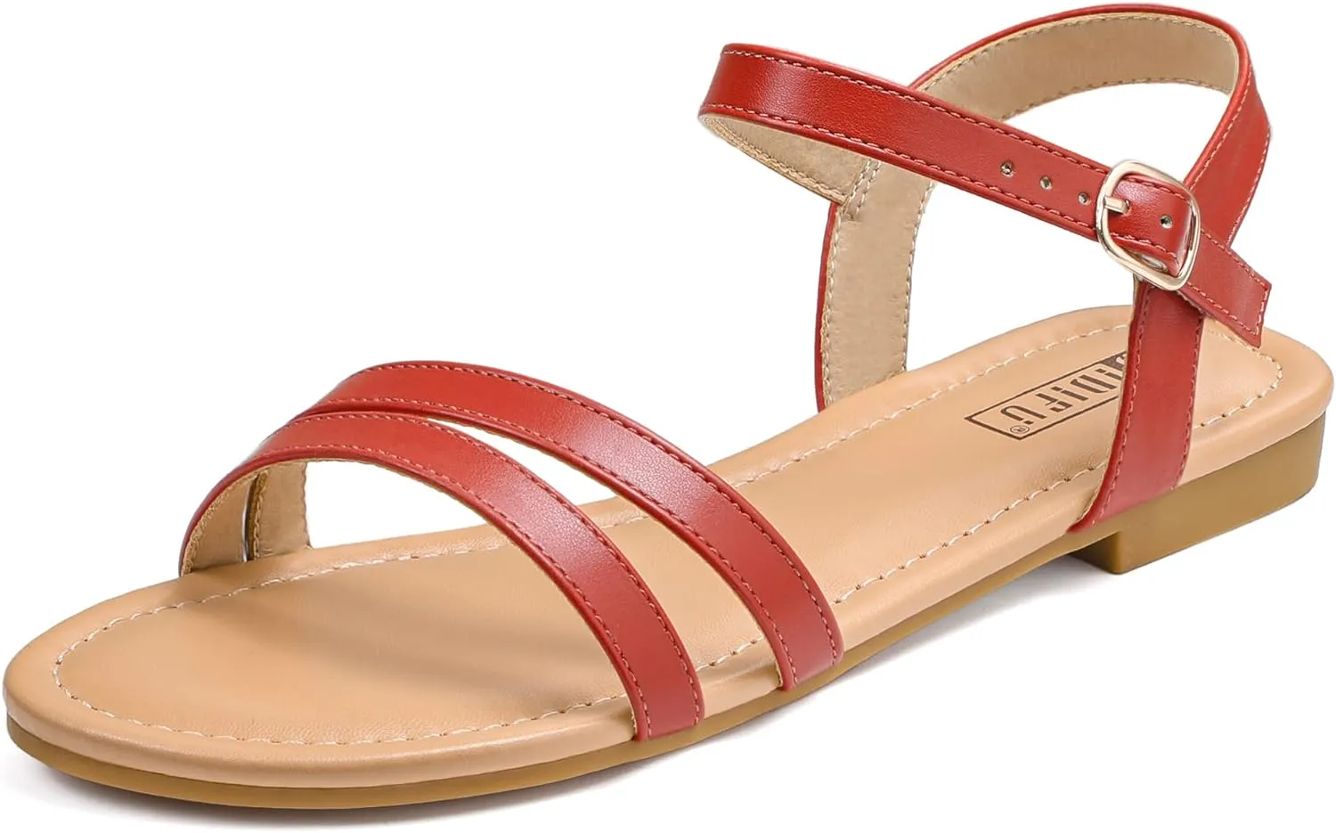 IDIFU Women's Flat Sandals Dressy Summer Strappy Sandals Open Toe Slingback Ankle Strap Dress Sandals with Two Toe Strap Wedding Prom Beach Bride Bridesmaid Sandals Comfortable Fashion Cute Sandals
