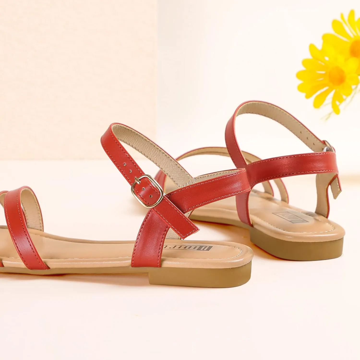 IDIFU Women's Flat Sandals Dressy Summer Strappy Sandals Open Toe Slingback Ankle Strap Dress Sandals with Two Toe Strap Wedding Prom Beach Bride Bridesmaid Sandals Comfortable Fashion Cute Sandals