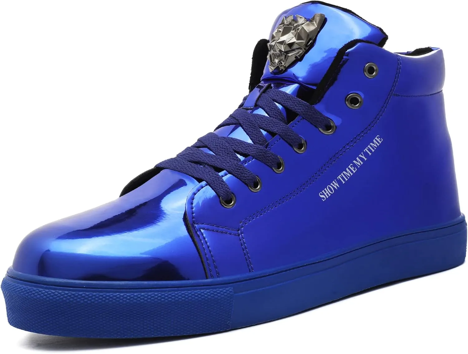 IGxx Men's Sneakers Punk Ankle Boots for Men Metal Rivet High Top Lace-up Running Basketball Shoes for Shiny Metal Decoration Shoes Motorcycle Boots