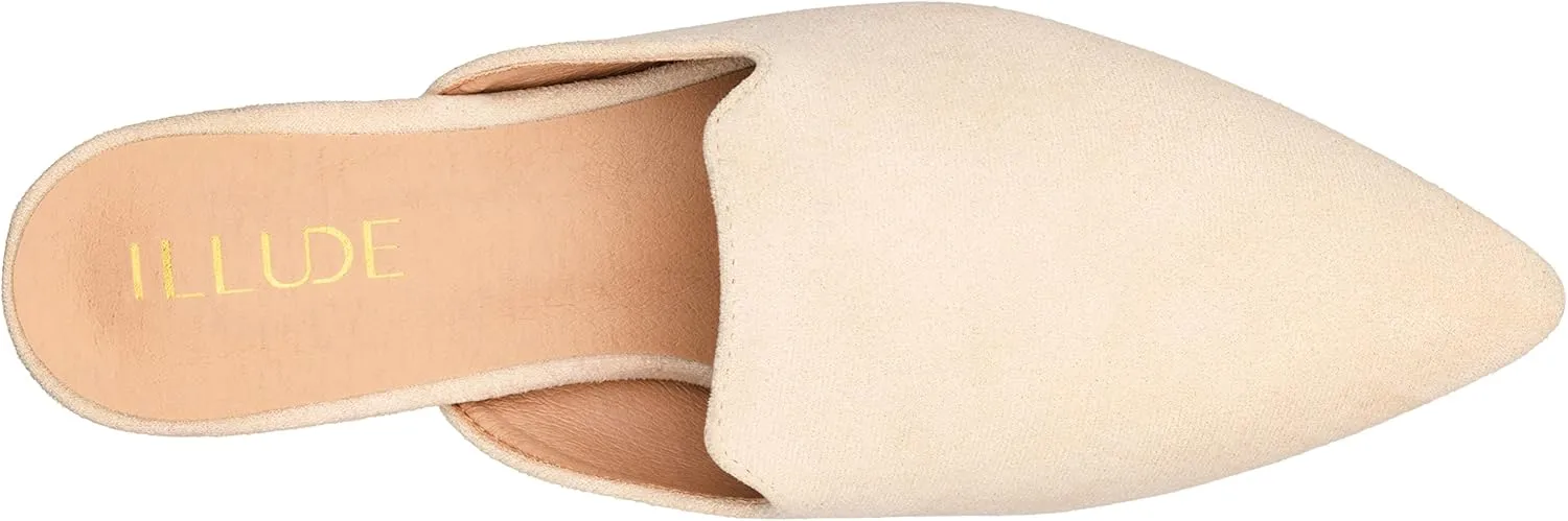ILLUDE Women's Flat Mules Pointed Toe Backless Slip on Slides Loafer Shoes