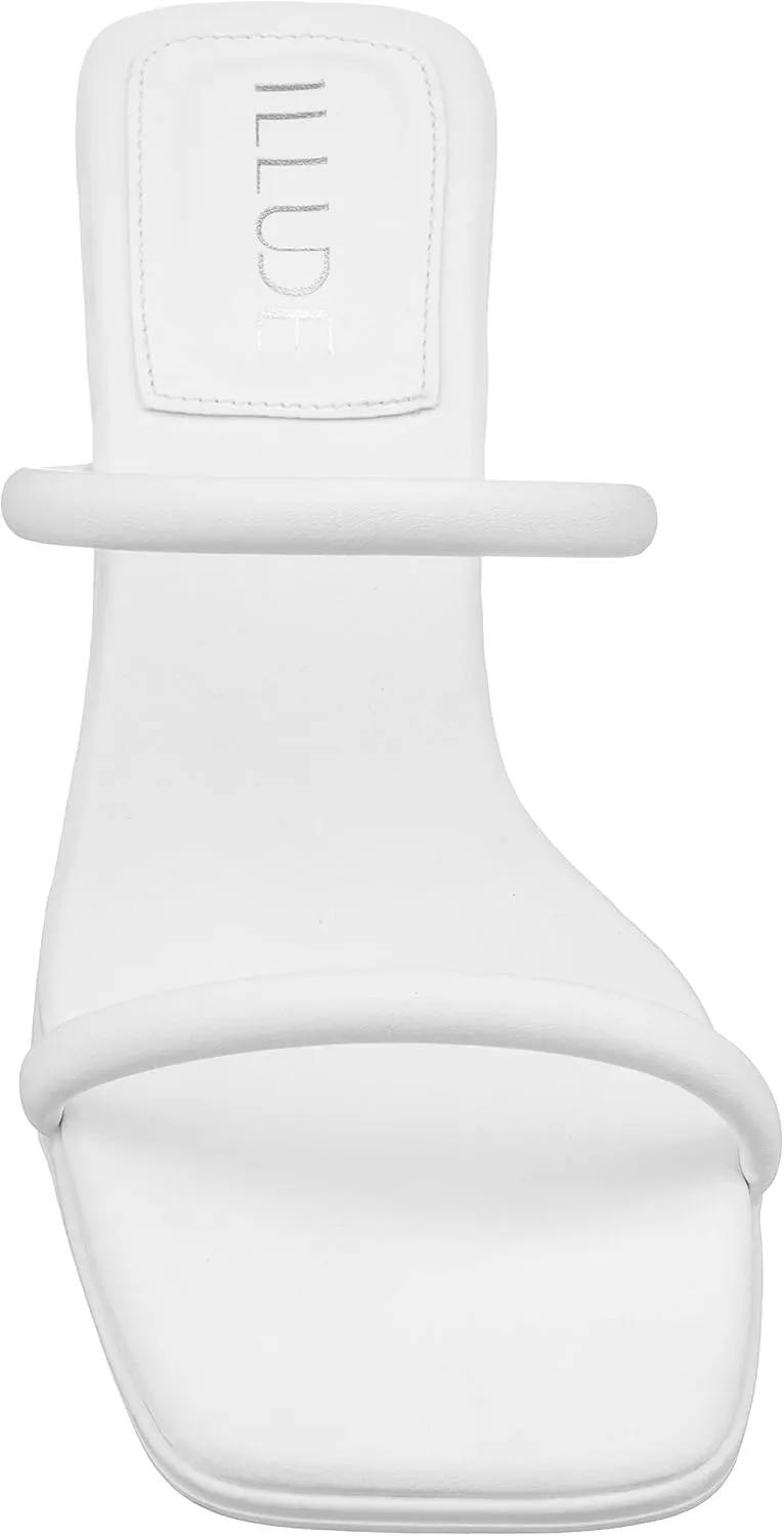 ILLUDE Women's Mules Square Toe Two Strap Low Heeled Sandals