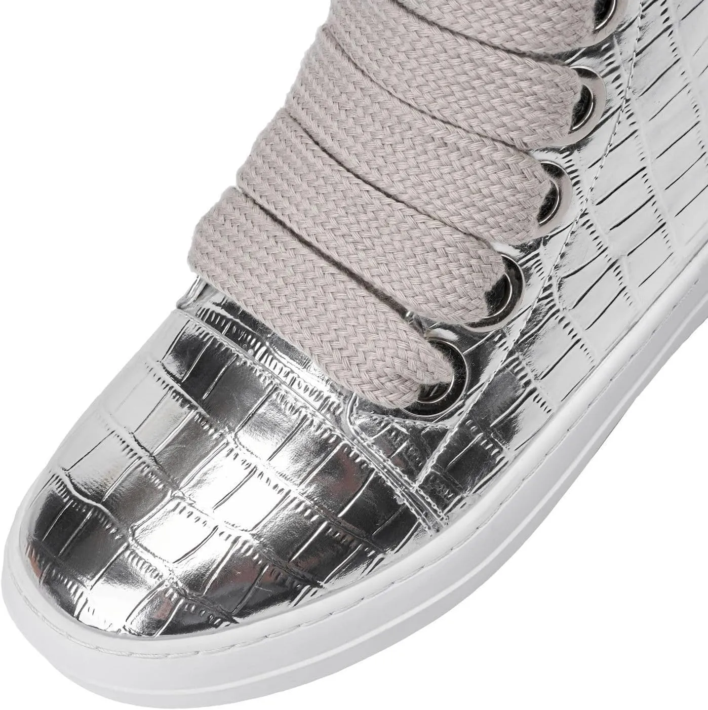 IMPREMEY Women's High Top Sneakers Lace Up Crocodile Leather Shoes Leather Comfort Platform Walking Shoes with Zipper