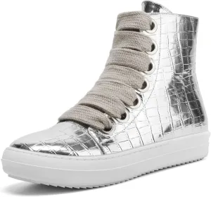 IMPREMEY Women's High Top Sneakers Lace Up Crocodile Leather Shoes Leather Comfort Platform Walking Shoes with Zipper