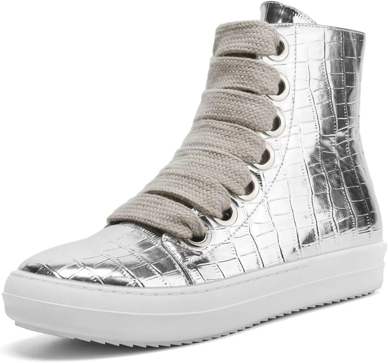 IMPREMEY Women's High Top Sneakers Lace Up Crocodile Leather Shoes Leather Comfort Platform Walking Shoes with Zipper