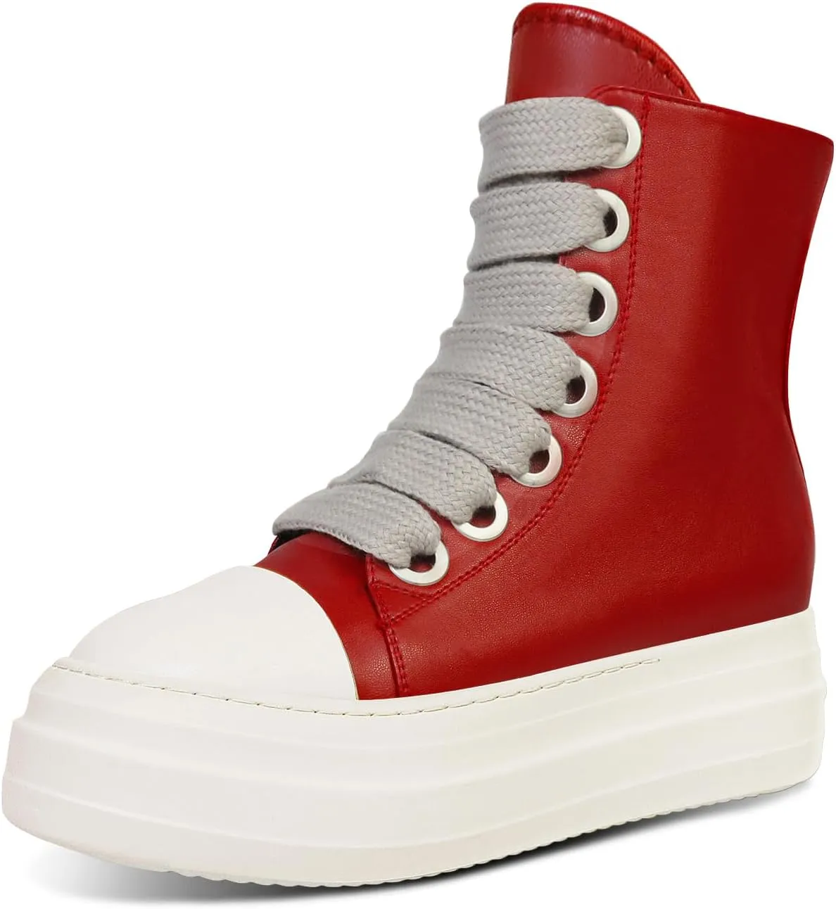 IMPREMEY Women's High Top Sneakers Lace Up PU Leather Shoes with Thick Soles and Zipper Rough Tape, Fashionable Walking Shoes
