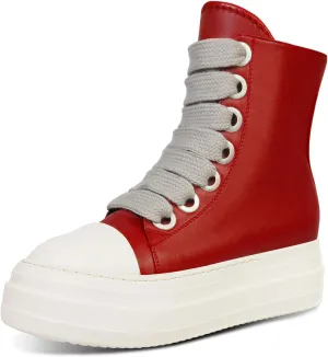 IMPREMEY Women's High Top Sneakers Lace Up PU Leather Shoes with Thick Soles and Zipper Rough Tape, Fashionable Walking Shoes
