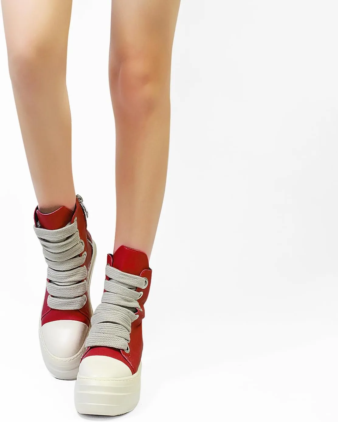 IMPREMEY Women's High Top Sneakers Lace Up PU Leather Shoes with Thick Soles and Zipper Rough Tape, Fashionable Walking Shoes