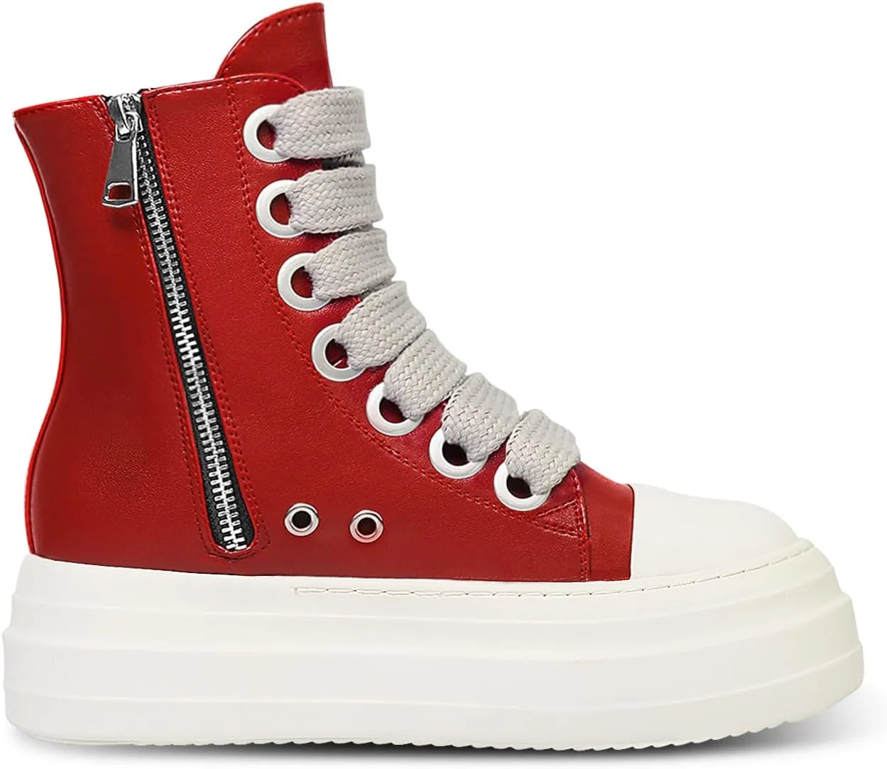 IMPREMEY Women's High Top Sneakers Lace Up PU Leather Shoes with Thick Soles and Zipper Rough Tape, Fashionable Walking Shoes