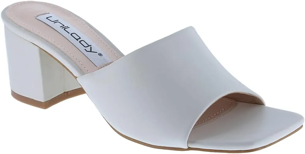 Info-1 Women Open Toe Slip On Block Chunky Low Heels Mules Pumps Slides Shoes