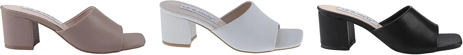 Info-1 Women Open Toe Slip On Block Chunky Low Heels Mules Pumps Slides Shoes