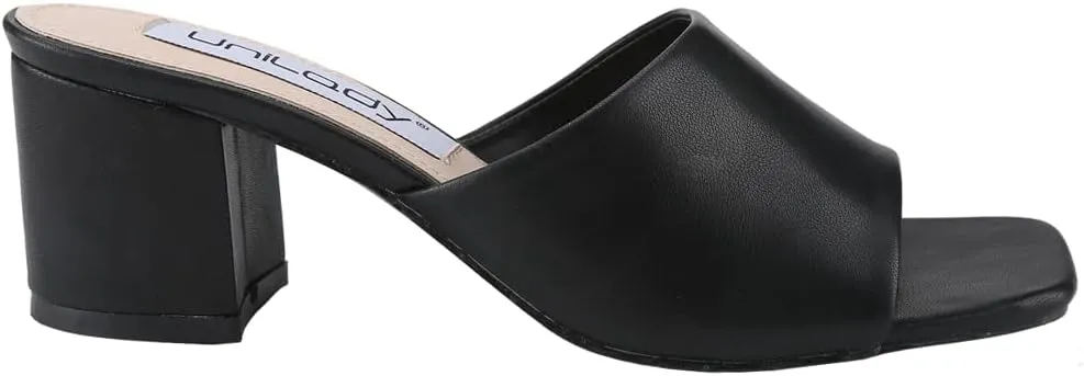 Info-1 Women Open Toe Slip On Block Chunky Low Heels Mules Pumps Slides Shoes