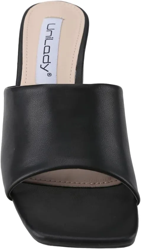 Info-1 Women Open Toe Slip On Block Chunky Low Heels Mules Pumps Slides Shoes