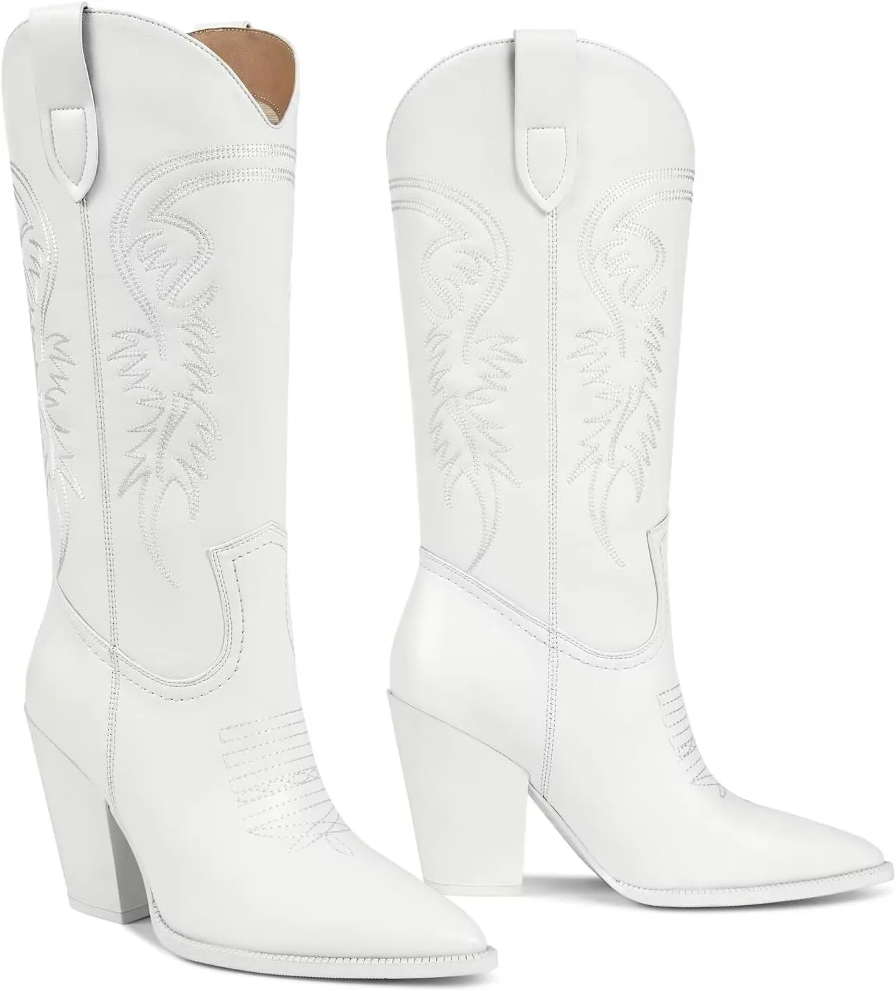 ISNOM Cowboy Boots Cowgir Boots for Women, Pointed Toe Chunky Heel Western Boots