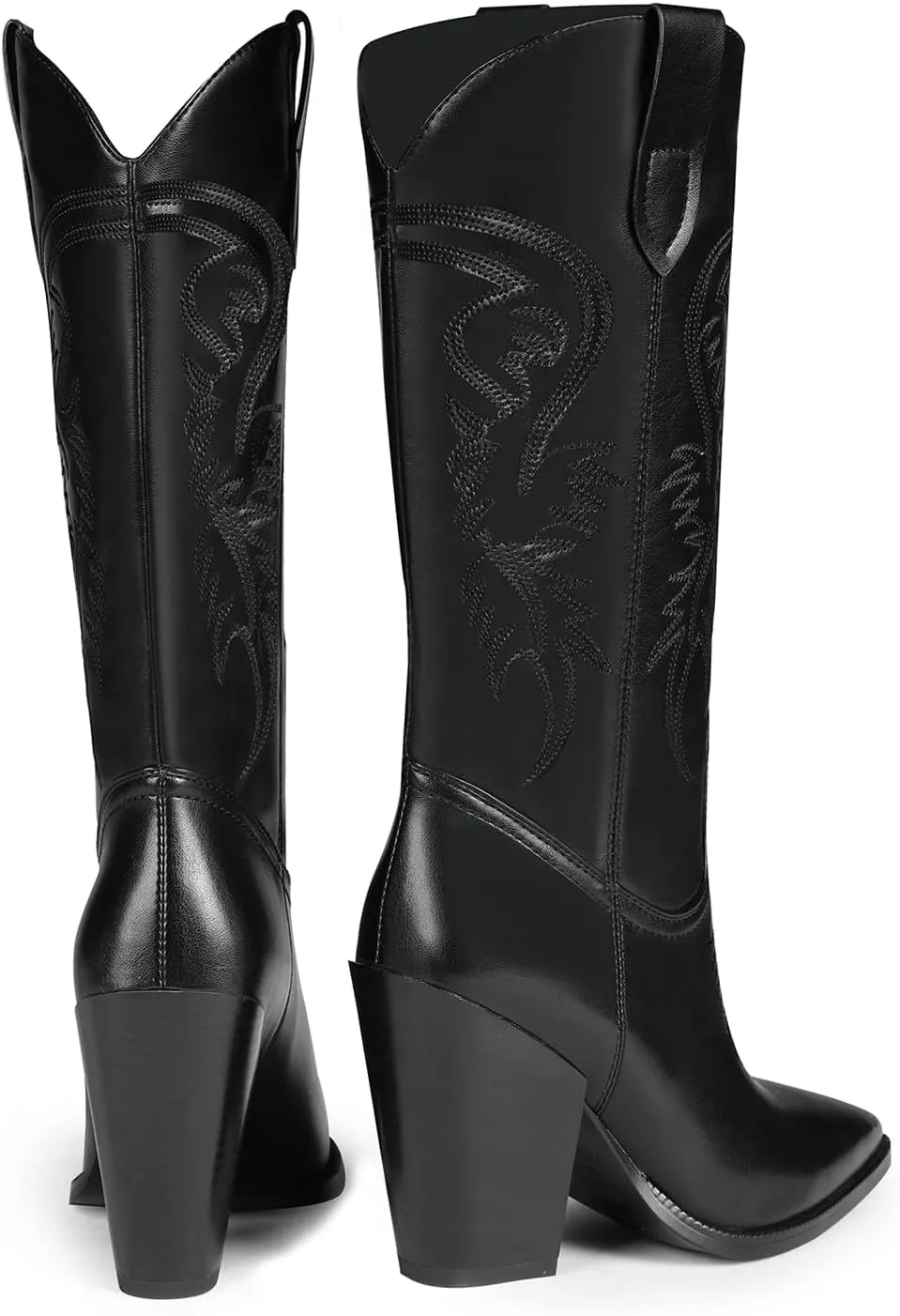 ISNOM Cowboy Boots Cowgir Boots for Women, Pointed Toe Chunky Heel Western Boots