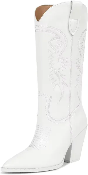 ISNOM Cowboy Boots Cowgir Boots for Women, Pointed Toe Chunky Heel Western Boots