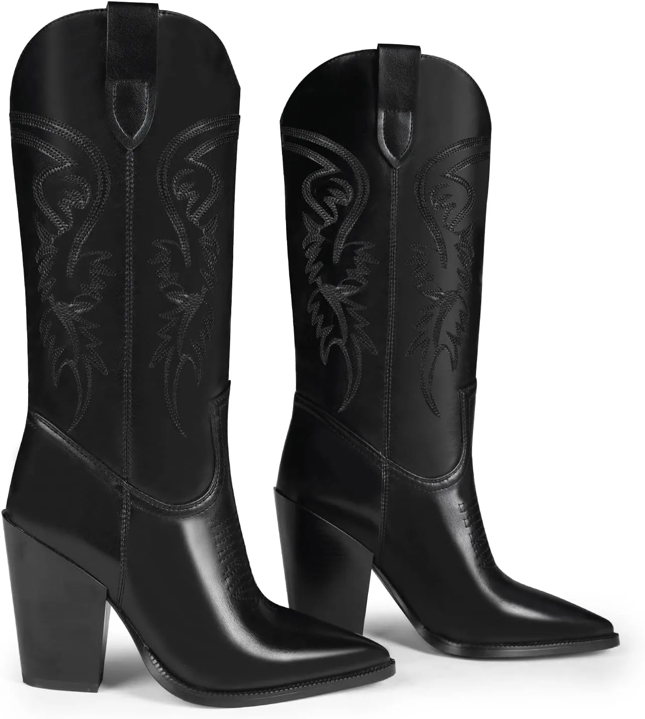 ISNOM Cowboy Boots Cowgir Boots for Women, Pointed Toe Chunky Heel Western Boots
